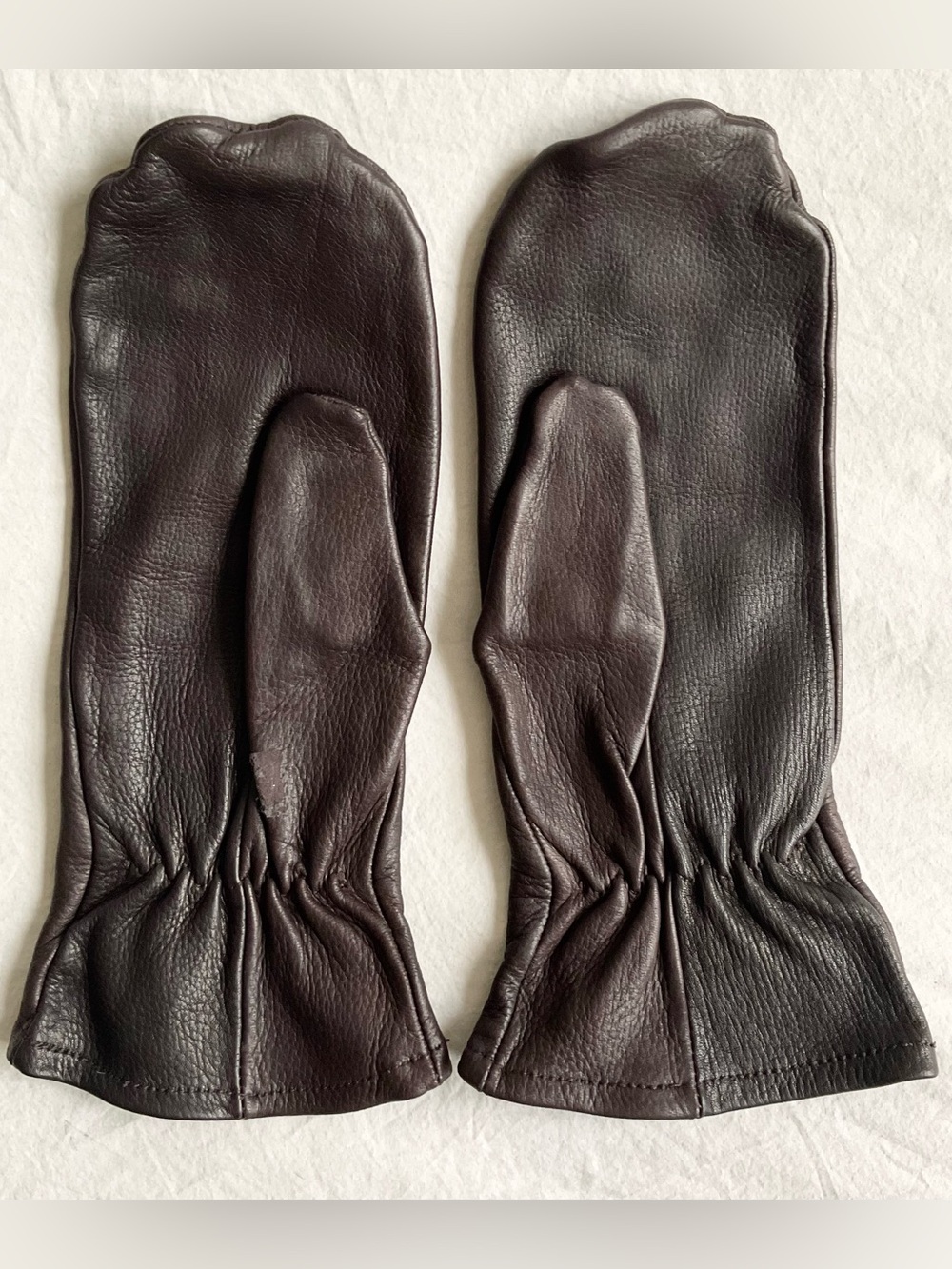 Vintage 1950s 60s Genuine Deerskin Leather Mittens Chocolate Brown | L